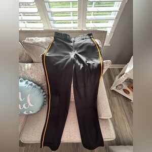 Boys baseball pants. Black with yellow stripe. Size YXL